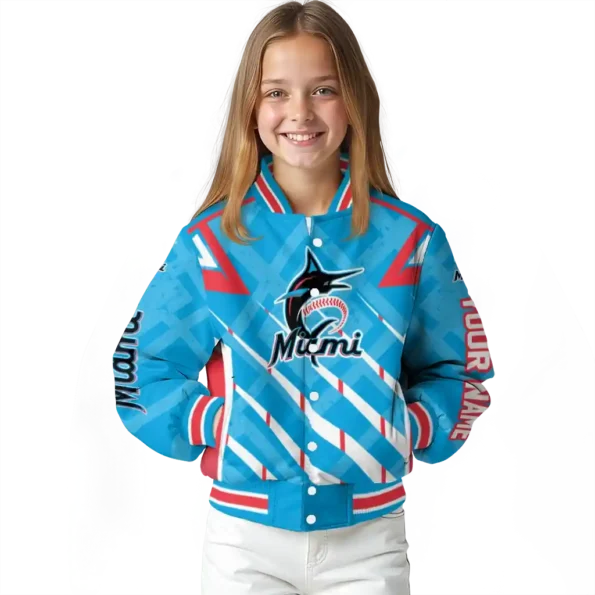 custom miami marlins chevron angles blue varsity jacket top rated