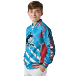 custom miami marlins chevron angles blue varsity jacket best selling