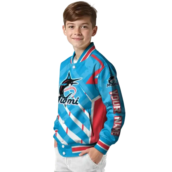 custom miami marlins chevron angles blue varsity jacket trendy