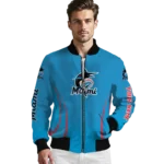 custom miami marlins chevron arrow blue bomber jacket best selling