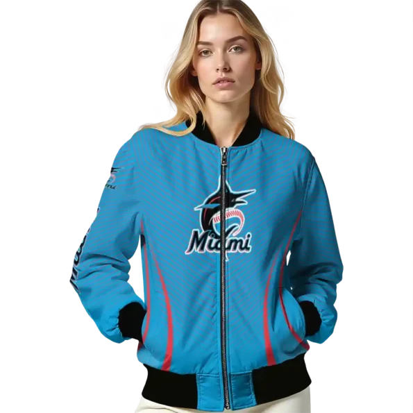 custom miami marlins chevron arrow blue bomber jacket latest model
