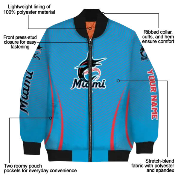 custom miami marlins chevron arrow blue bomber jacket new arrival