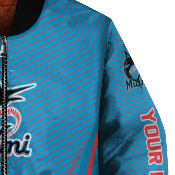 custom miami marlins chevron arrow blue bomber jacket premium grade