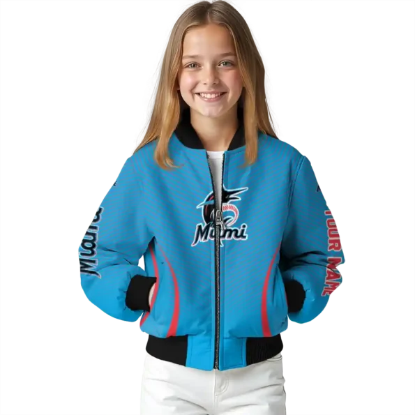 custom miami marlins chevron arrow blue bomber jacket top rated