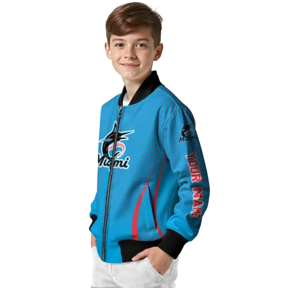 custom miami marlins chevron arrow blue bomber jacket trendy