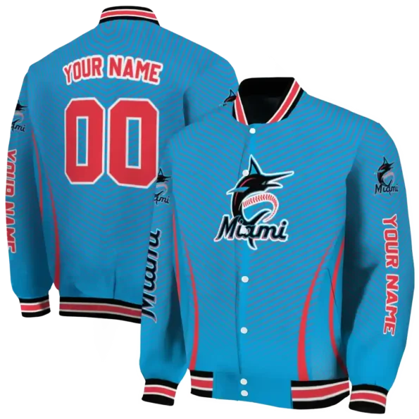 custom miami marlins chevron arrow blue varsity jacket fashion forward