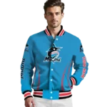 custom miami marlins chevron arrow blue varsity jacket best selling