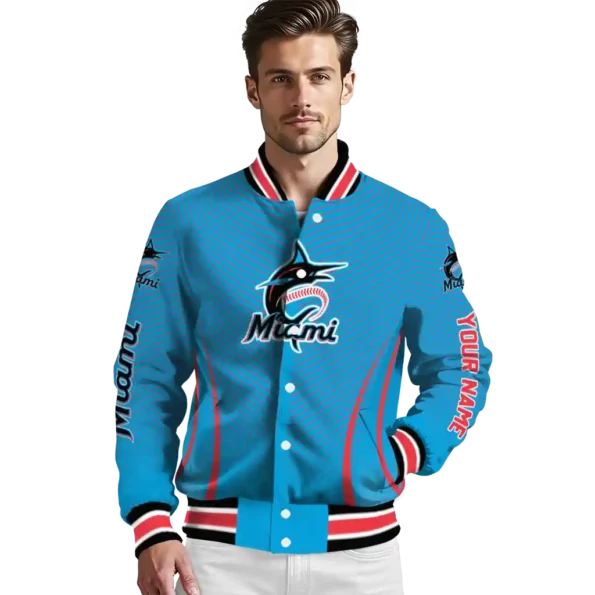 custom miami marlins chevron arrow blue varsity jacket high quality