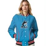 custom miami marlins chevron arrow blue varsity jacket best selling