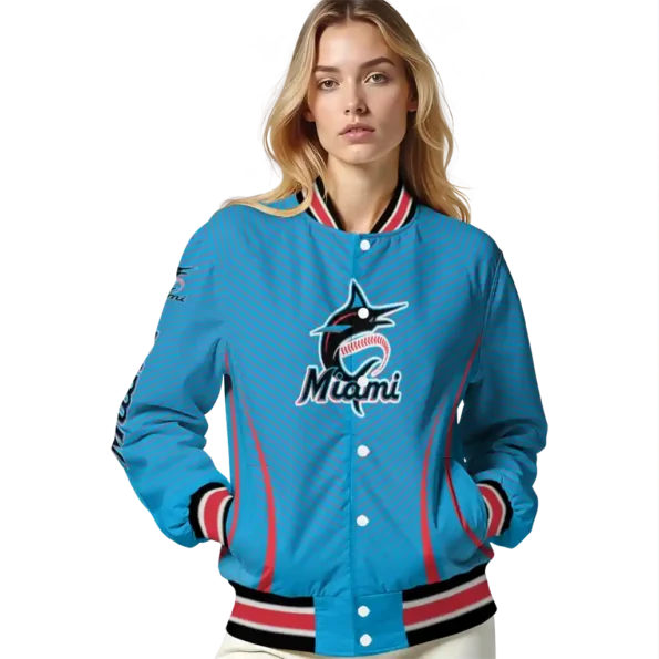 custom miami marlins chevron arrow blue varsity jacket latest model