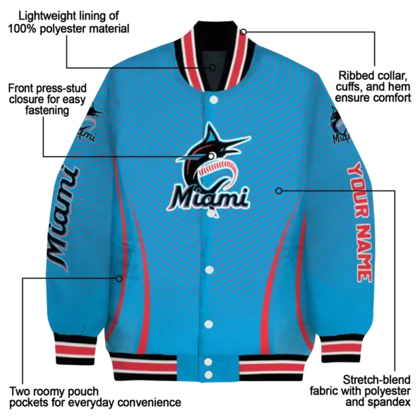 custom miami marlins chevron arrow blue varsity jacket new arrival