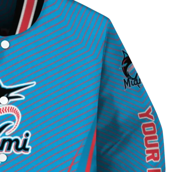 custom miami marlins chevron arrow blue varsity jacket premium grade