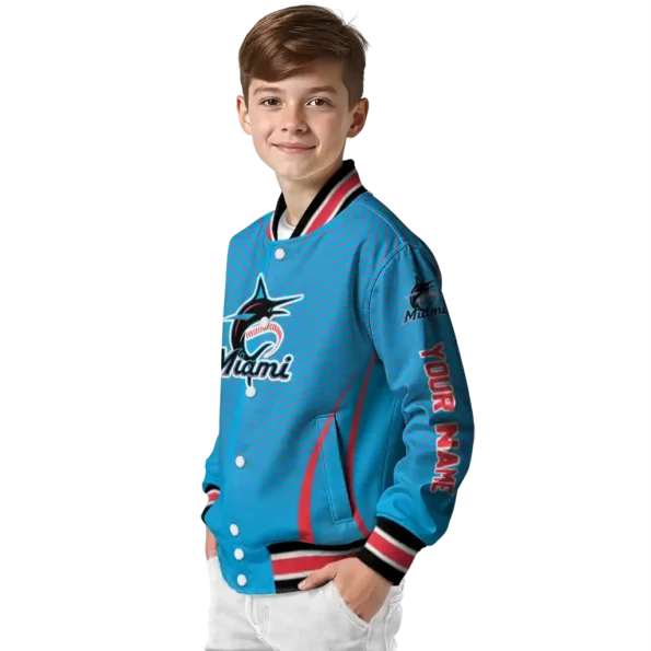custom miami marlins chevron arrow blue varsity jacket trendy