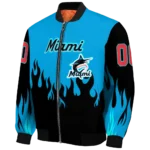 custom miami marlins flame border blue black bomber jacket best selling