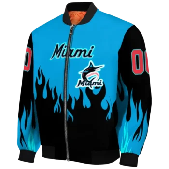 custom miami marlins flame border blue black bomber jacket best selling