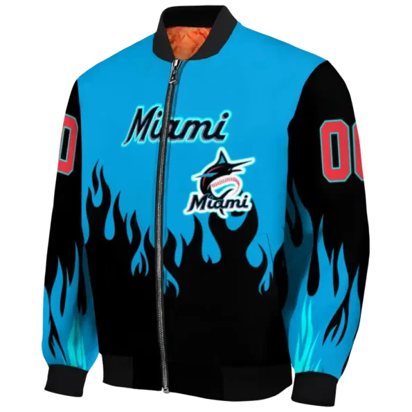 custom miami marlins flame border blue black bomber jacket best selling