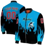 custom miami marlins flame border blue black bomber jacket best selling