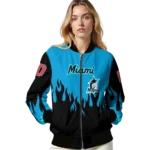 custom miami marlins flame border blue black bomber jacket best selling