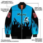 custom miami marlins flame border blue black bomber jacket best selling
