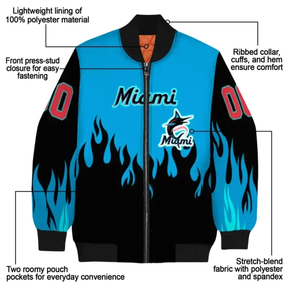 custom miami marlins flame border blue black bomber jacket new arrival