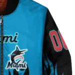custom miami marlins flame border blue black bomber jacket best selling