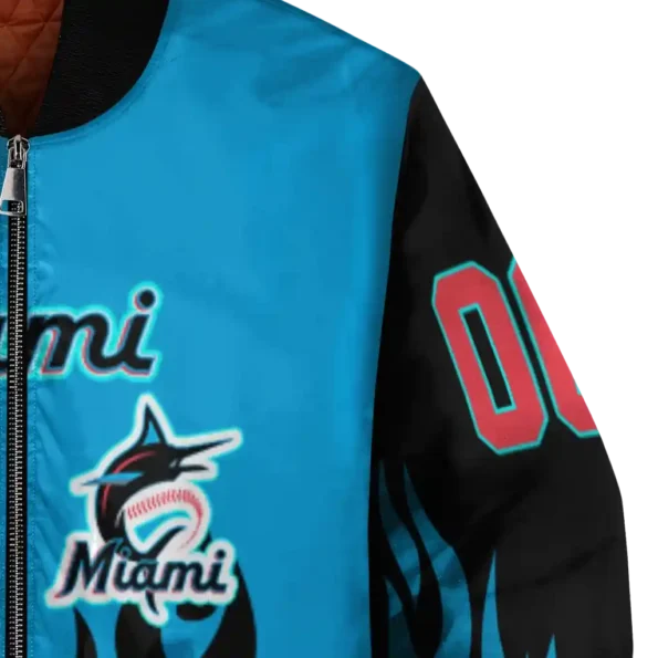 custom miami marlins flame border blue black bomber jacket premium grade