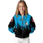 custom miami marlins flame border blue black bomber jacket best selling