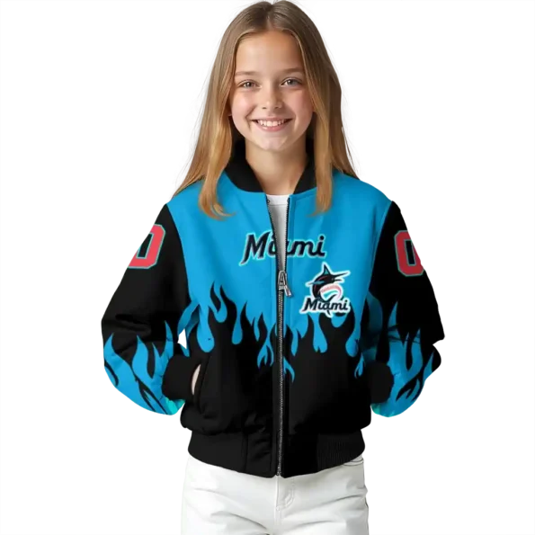 custom miami marlins flame border blue black bomber jacket top rated