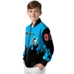 custom miami marlins flame border blue black bomber jacket best selling