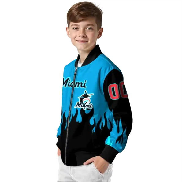 custom miami marlins flame border blue black bomber jacket trendy