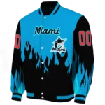 custom miami marlins flame border blue black varsity jacket best selling