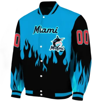 custom miami marlins flame border blue black varsity jacket best selling