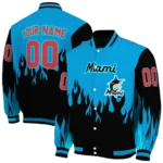 custom miami marlins flame border blue black varsity jacket best selling