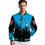 custom miami marlins flame border blue black varsity jacket best selling