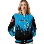 custom miami marlins flame border blue black varsity jacket best selling