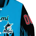 custom miami marlins flame border blue black varsity jacket best selling