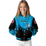 custom miami marlins flame border blue black varsity jacket best selling