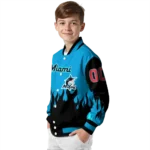 custom miami marlins flame border blue black varsity jacket best selling