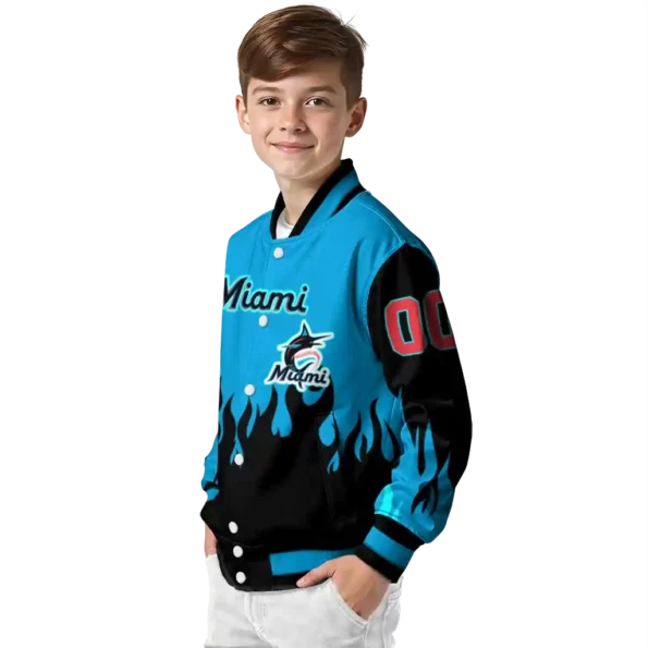custom miami marlins flame border blue black varsity jacket trendy