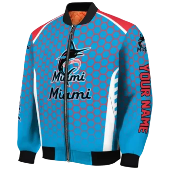 custom miami marlins hexagon grid blue bomber jacket best selling