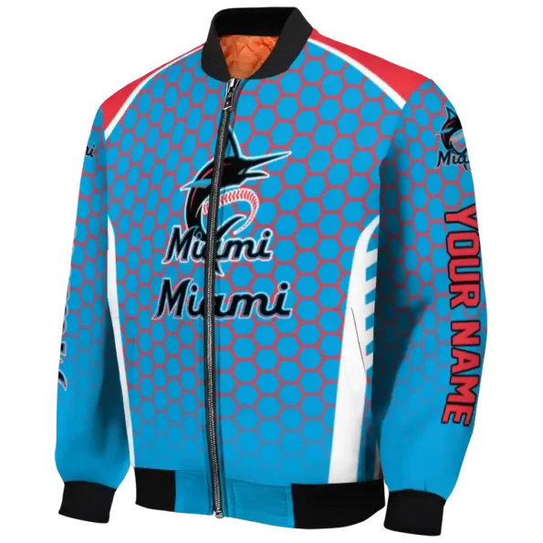 custom miami marlins hexagon grid blue bomber jacket best selling