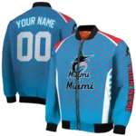 custom miami marlins hexagon grid blue bomber jacket best selling