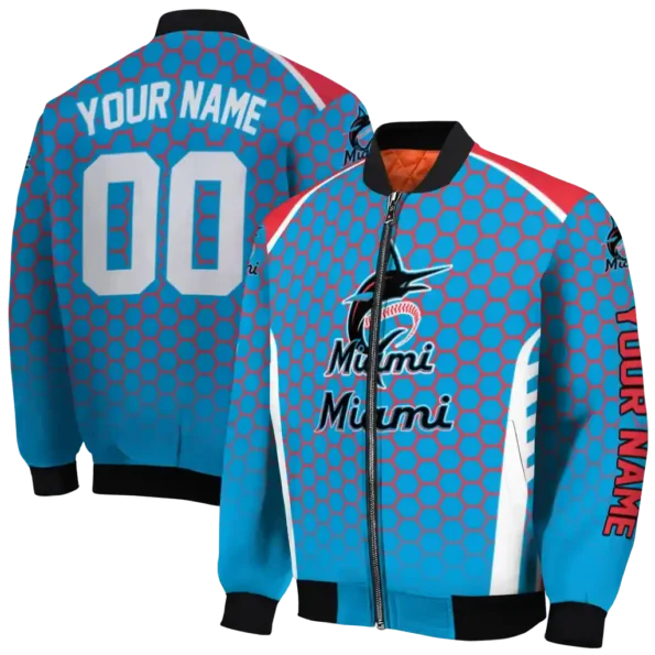custom miami marlins hexagon grid blue bomber jacket fashion forward