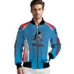 custom miami marlins hexagon grid blue bomber jacket best selling