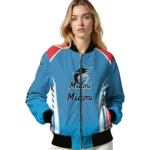 custom miami marlins hexagon grid blue bomber jacket best selling