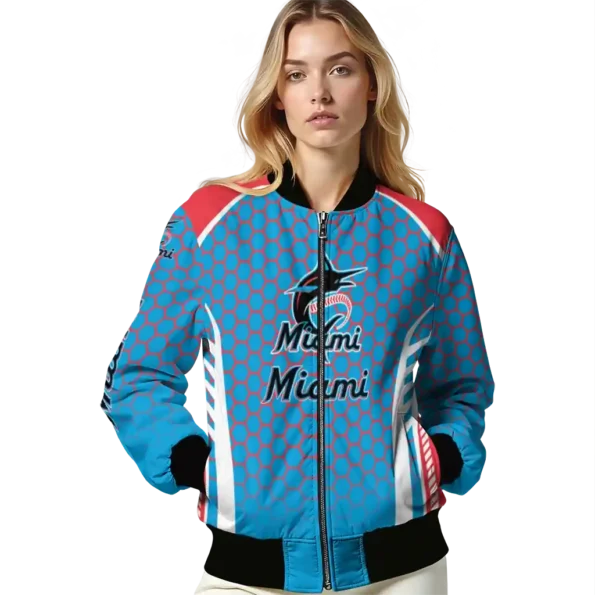 custom miami marlins hexagon grid blue bomber jacket latest model
