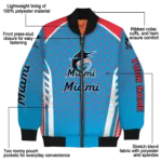 custom miami marlins hexagon grid blue bomber jacket best selling