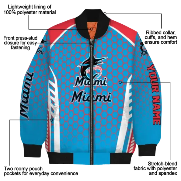 custom miami marlins hexagon grid blue bomber jacket new arrival