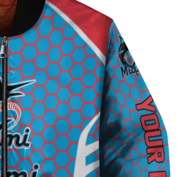 custom miami marlins hexagon grid blue bomber jacket premium grade