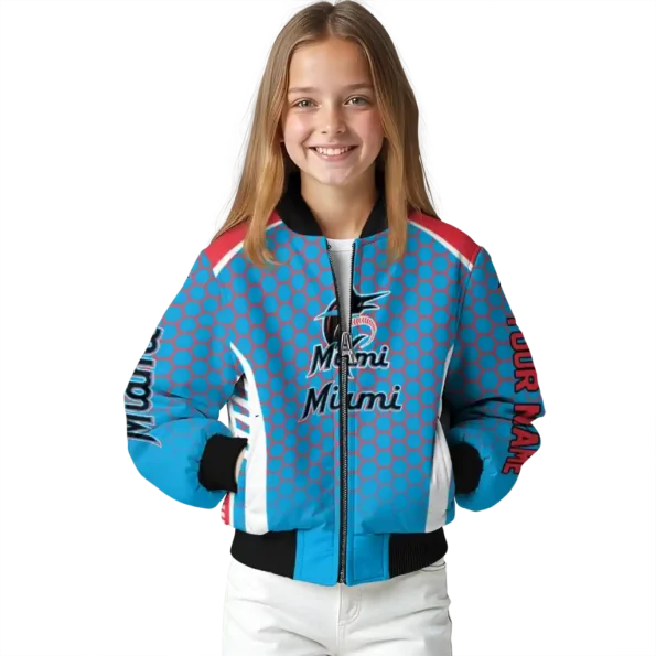 custom miami marlins hexagon grid blue bomber jacket top rated